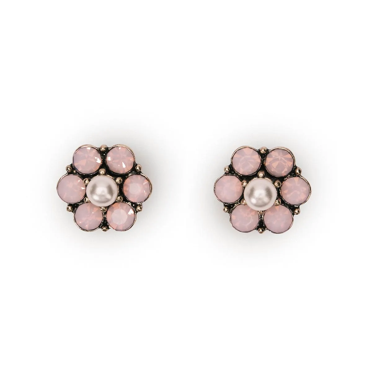 Vintage pearl stud earrings : Tiny vine pink earrings