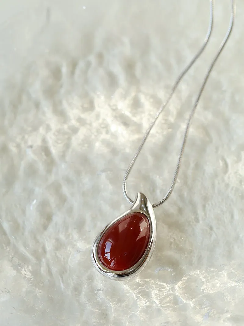 Waterdrop White Agate Red Agate Long Pendant Necklace