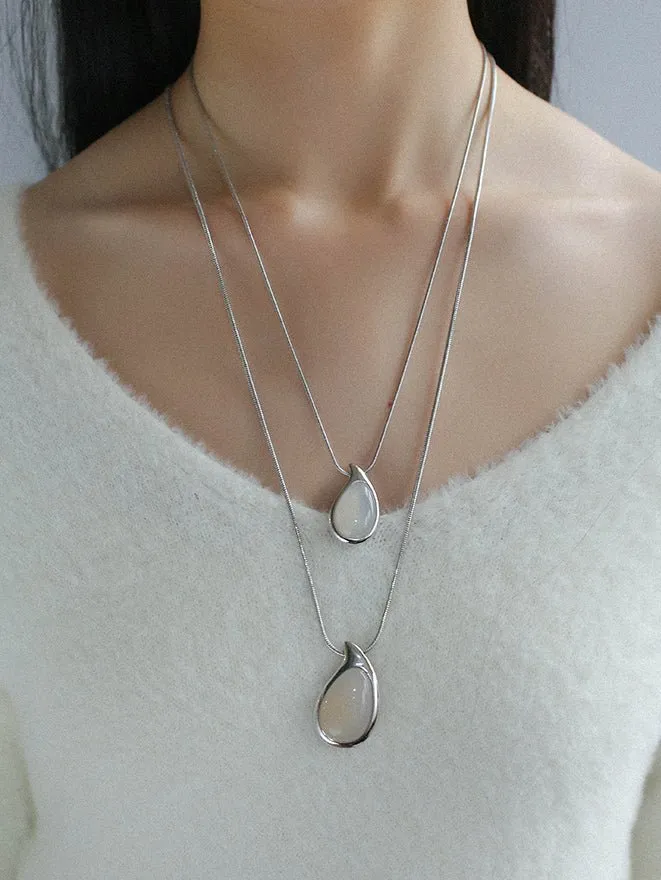 Waterdrop White Agate Red Agate Long Pendant Necklace