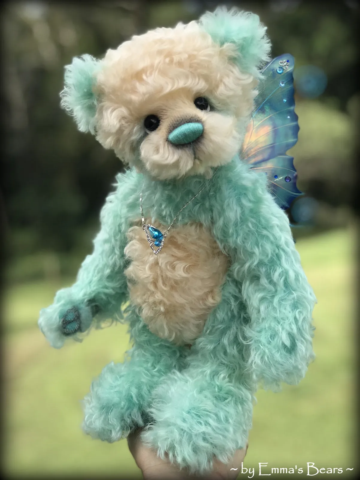 Waverly - 13" Hand dyed turquoise Butterfly Bear by Emma's Bears - OOAK