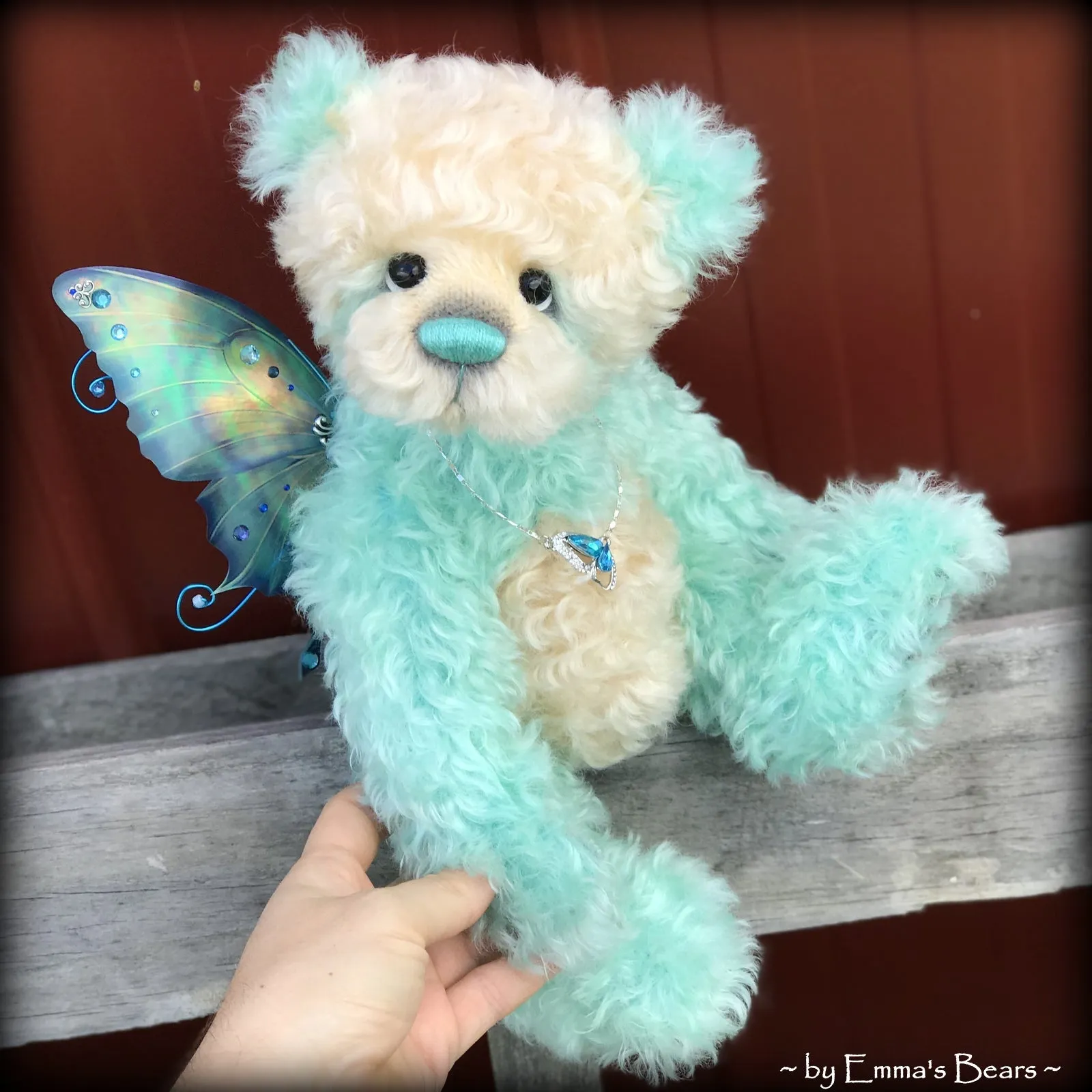 Waverly - 13" Hand dyed turquoise Butterfly Bear by Emma's Bears - OOAK