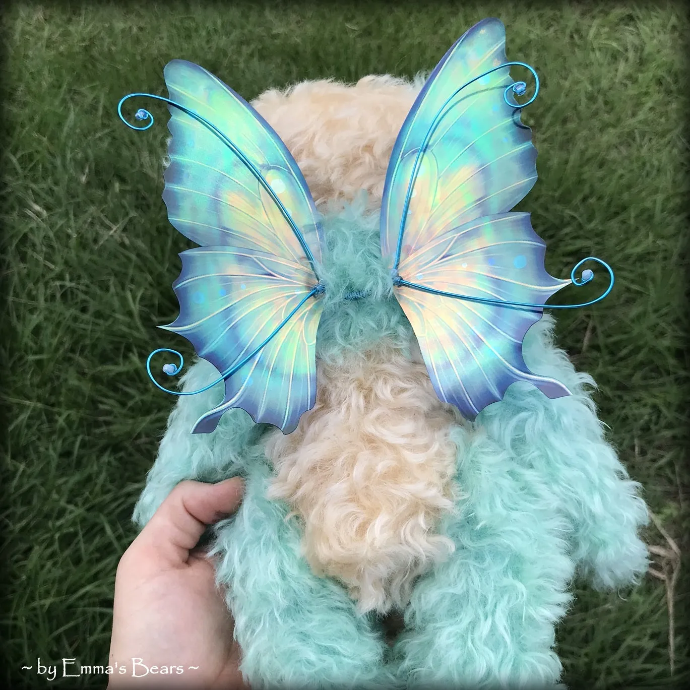 Waverly - 13" Hand dyed turquoise Butterfly Bear by Emma's Bears - OOAK