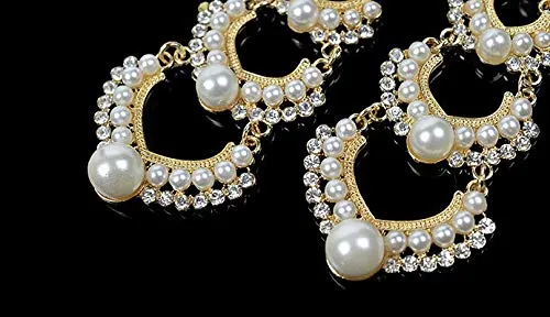 Yellow Chimes Danglers Earrings for Women Traditional Pearl Gold Plated Long Danglers Earrings for Women and Girls