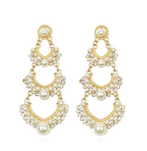 Yellow Chimes Danglers Earrings for Women Traditional Pearl Gold Plated Long Danglers Earrings for Women and Girls