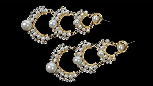 Yellow Chimes Danglers Earrings for Women Traditional Pearl Gold Plated Long Danglers Earrings for Women and Girls